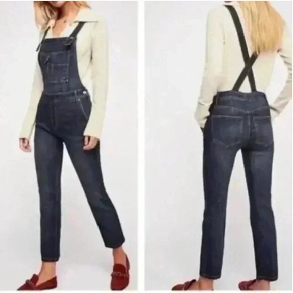 Free People Through The Woods Slim Fit Overalls Size 27 Charcoal Gray Jumpsuit - Picture 1 of 8